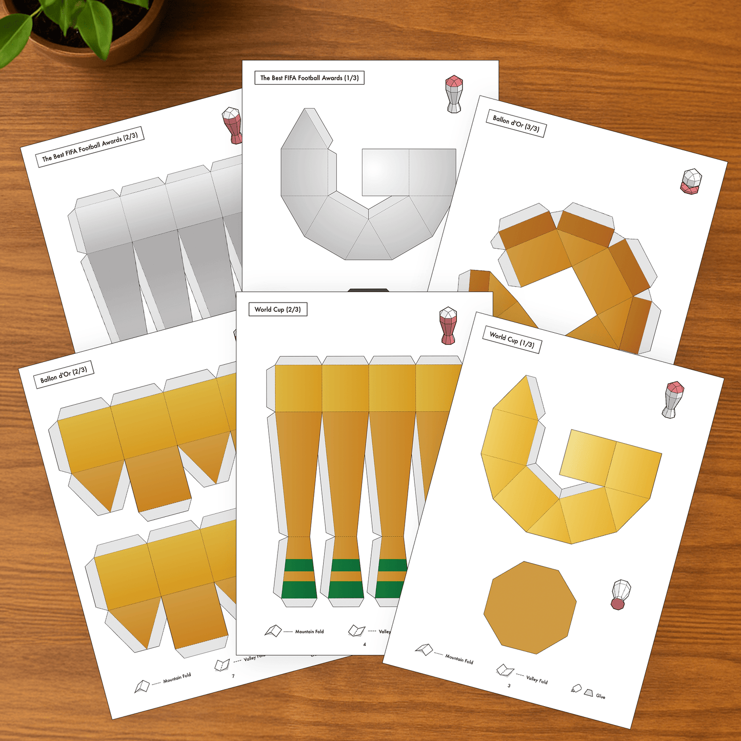 Low Poly Football Trophy Papercraft Set | DIY Sports Awards (PDF)