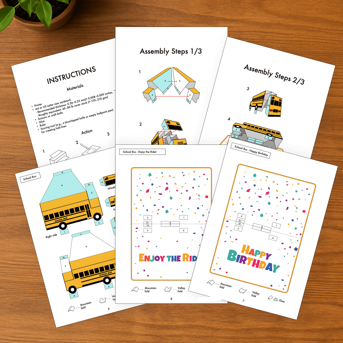 School Bus Pop-Up Birthday Card | DIY Papercraft Template (PDF)