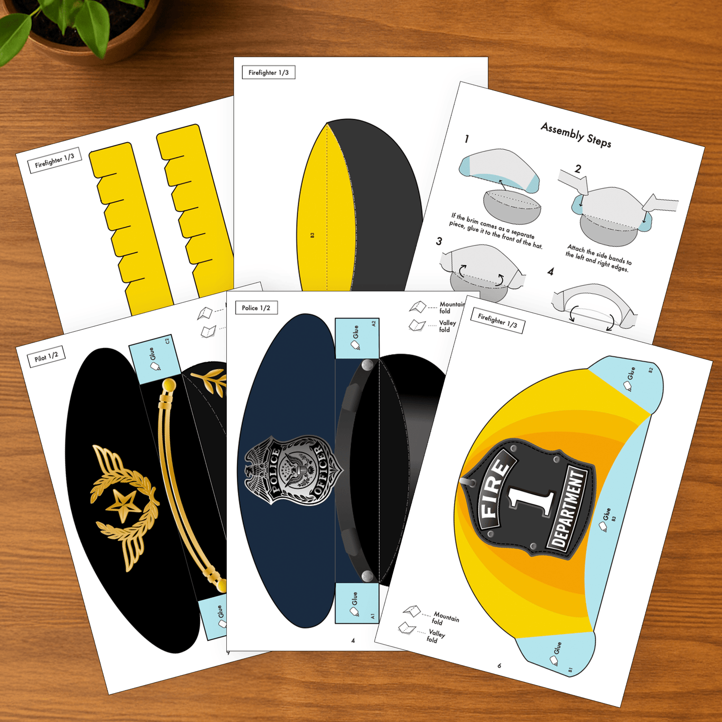 Printable Paper Police, Firefighter, Pilot Hats | Pretend Play (PDF Download)