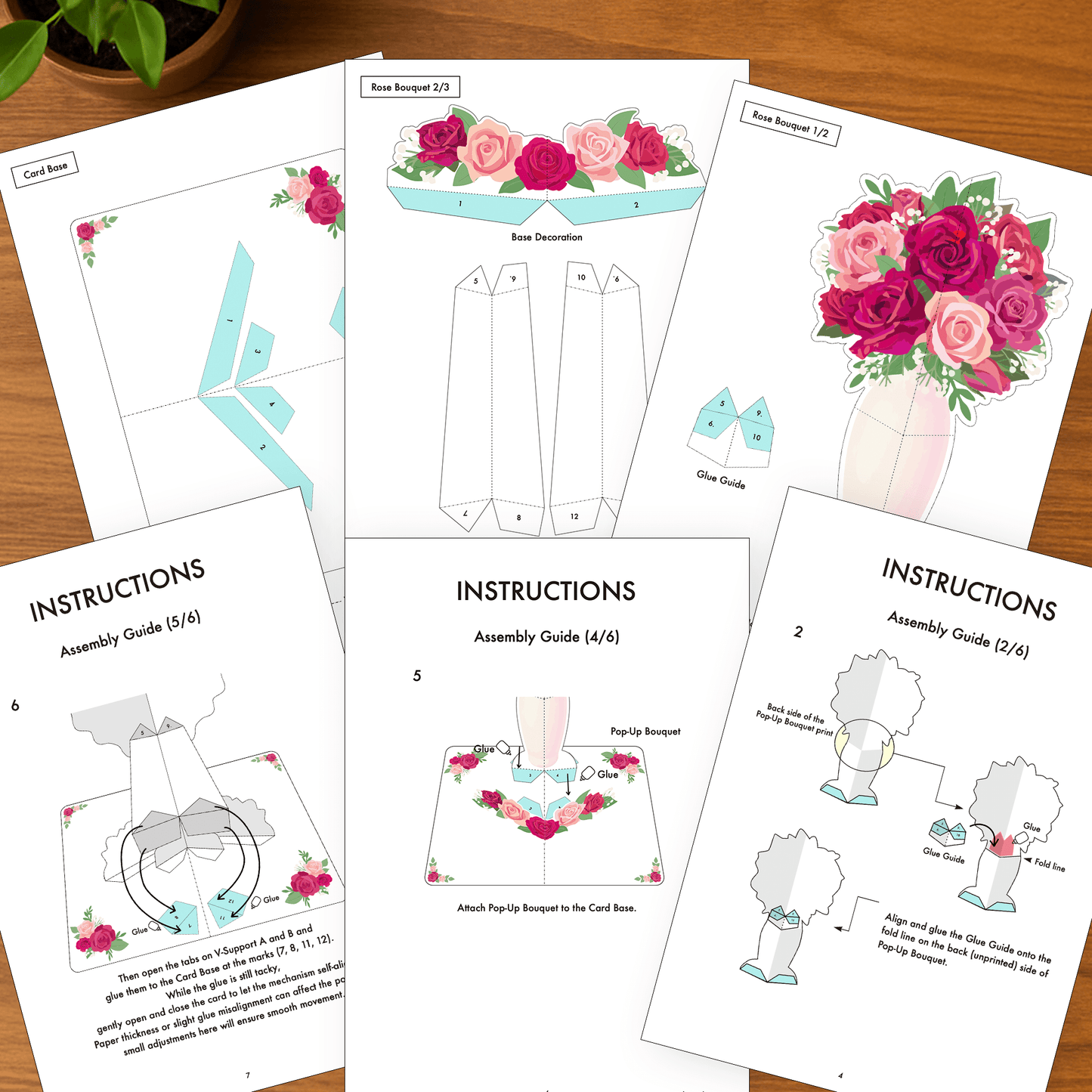 Rose Bouquet Pop-Up Card, 3D Vase DIY (Printable PDF)