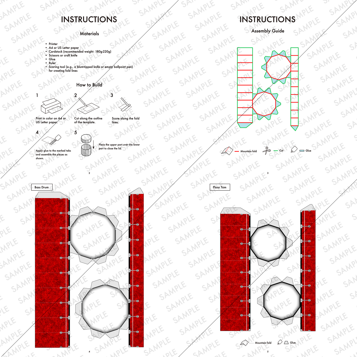 Drum Set Nesting Treat Boxes PDF Download | Printable Papercraft Gift Box Template