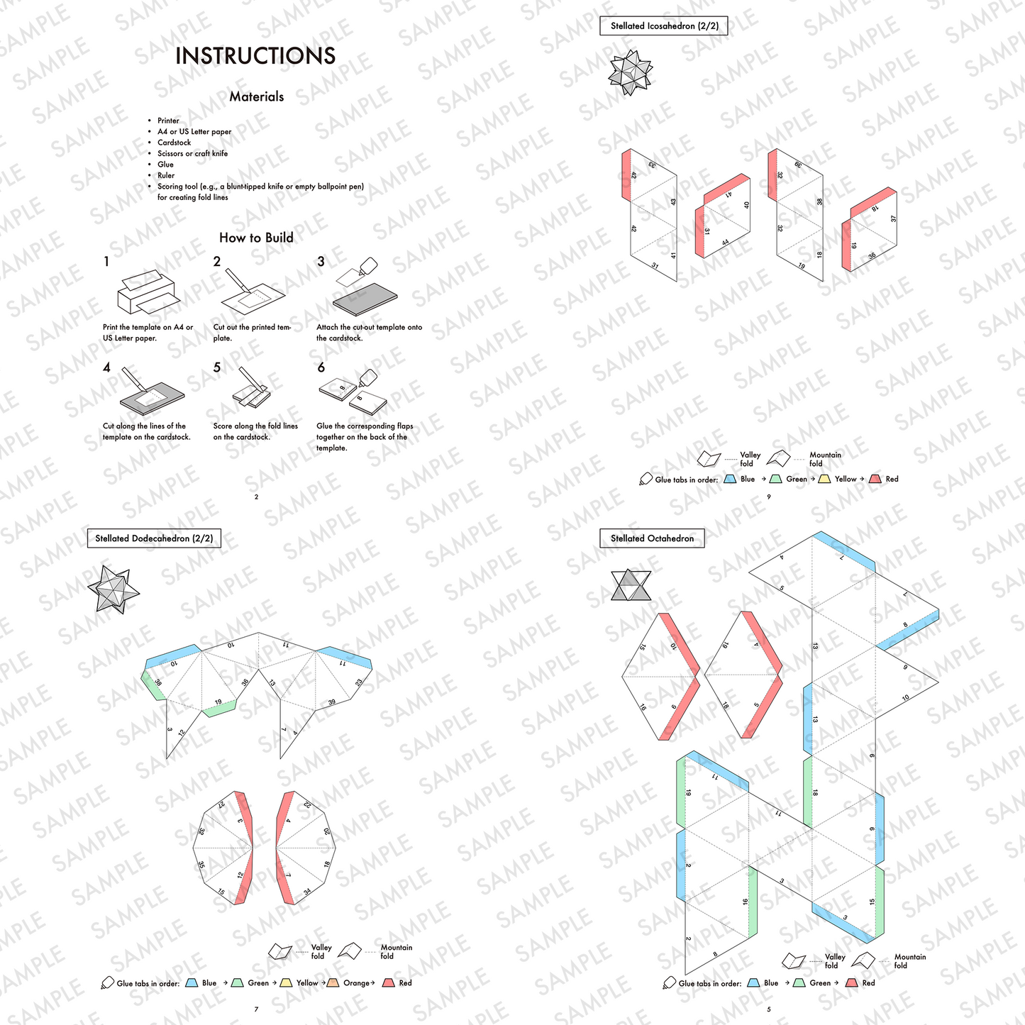 3D Star Polyhedron Papercraft Set Geometric Sculpture DIY Math Model Printable Template PDF Download