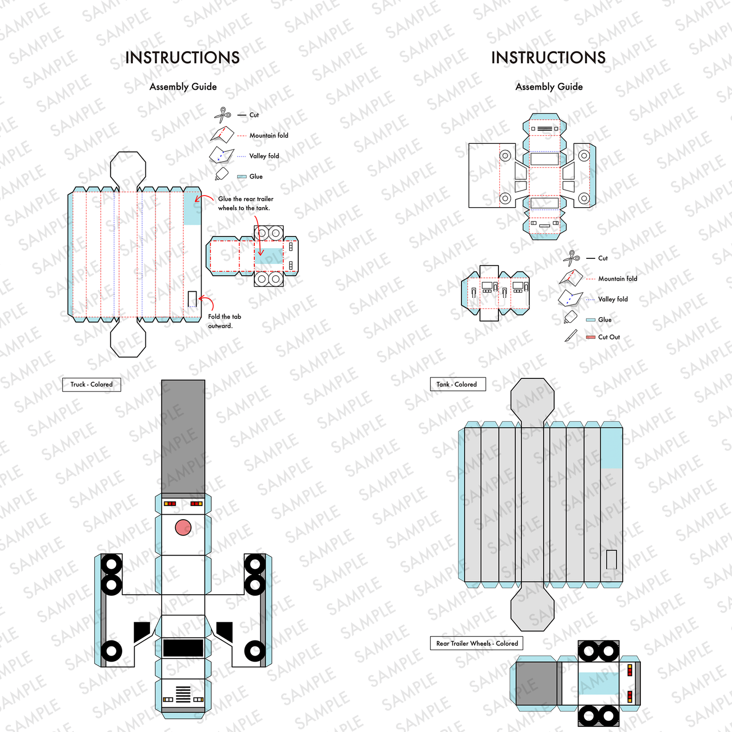 Fuel Tanker Truck Papercraft, Car & Gas Pump Set, Storage Box, Coloring Version, Printable PDF Template, Kids DIY Transport Toy Set for Play