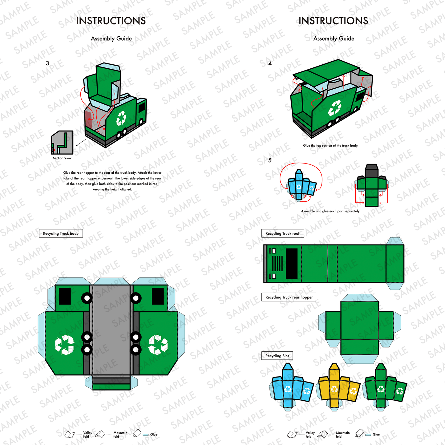 Trash Truck & Recycling Truck Papercraft Set, Dumpster, Recycling Bins, Storage Box, Printable PDF Template | Kids Craft Digital Playset DIY