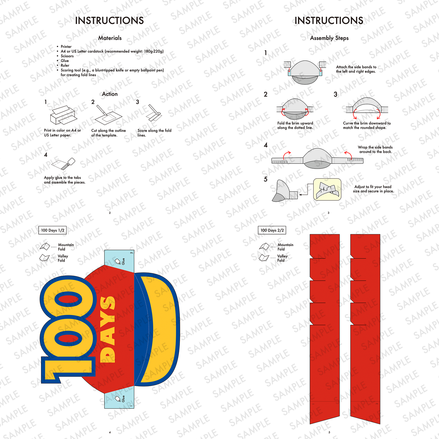 100th Day of School Paper Visor Hat | Printable DIY Adjustable Kids Classroom Craft PDF