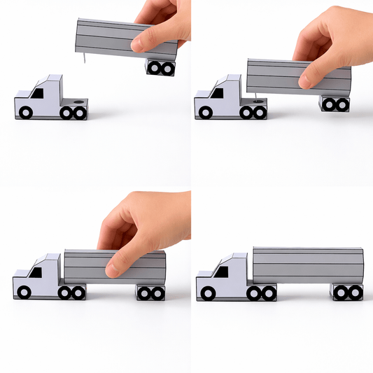 Fuel Tanker Truck Papercraft, Car & Gas Pump Set, Storage Box, Coloring Version, Printable PDF Template, Kids DIY Transport Toy Set for Play