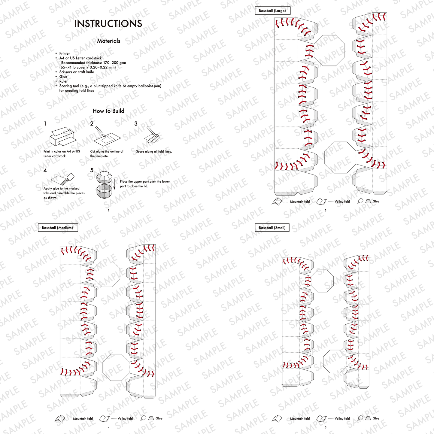 Baseball Treat Boxes Papercraft Template | Four Sizes, Party Favors (Digital Download)