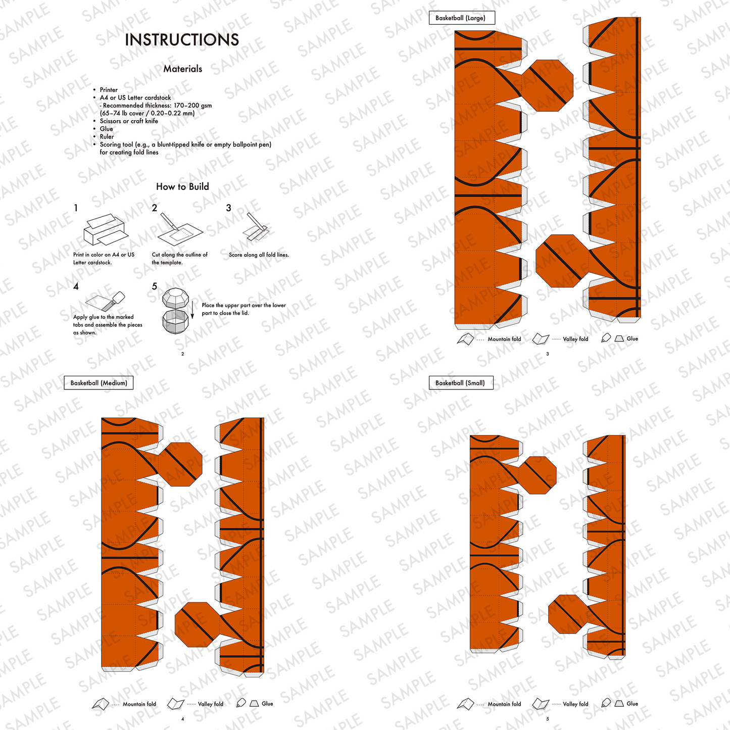 Basketball Treat Boxes Papercraft Template | Four Sizes, Party Favors (Digital Download)