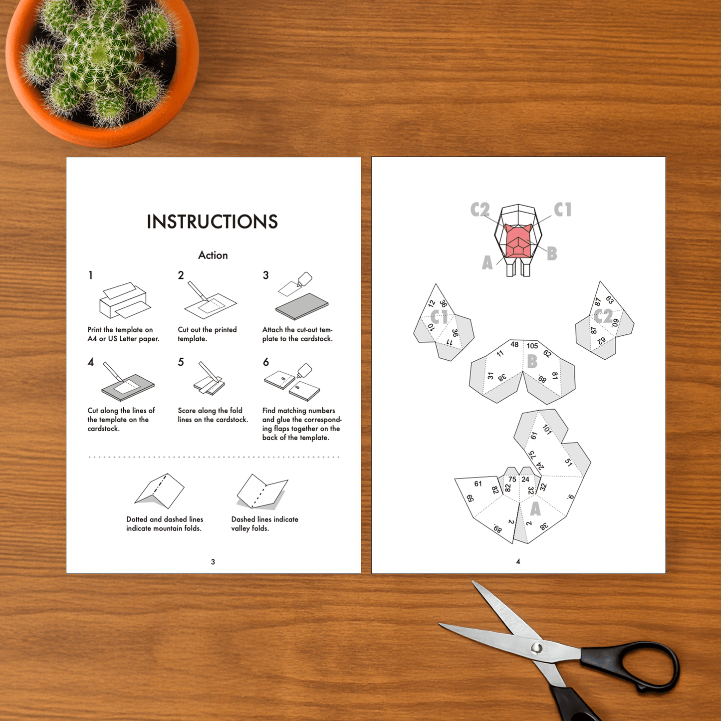 Geometric Pig Paper Craft Template – Low Poly Animal Sculpture (PDF File)