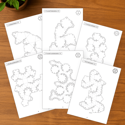 Archimedean Solids 3D Papercraft Kit – 13 Geometric Templates for Math & Decor