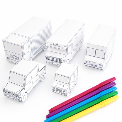 Nesting Cars Papercraft Kit: 3D DIY Vehicles, Printable PDF Template (Digital Download)