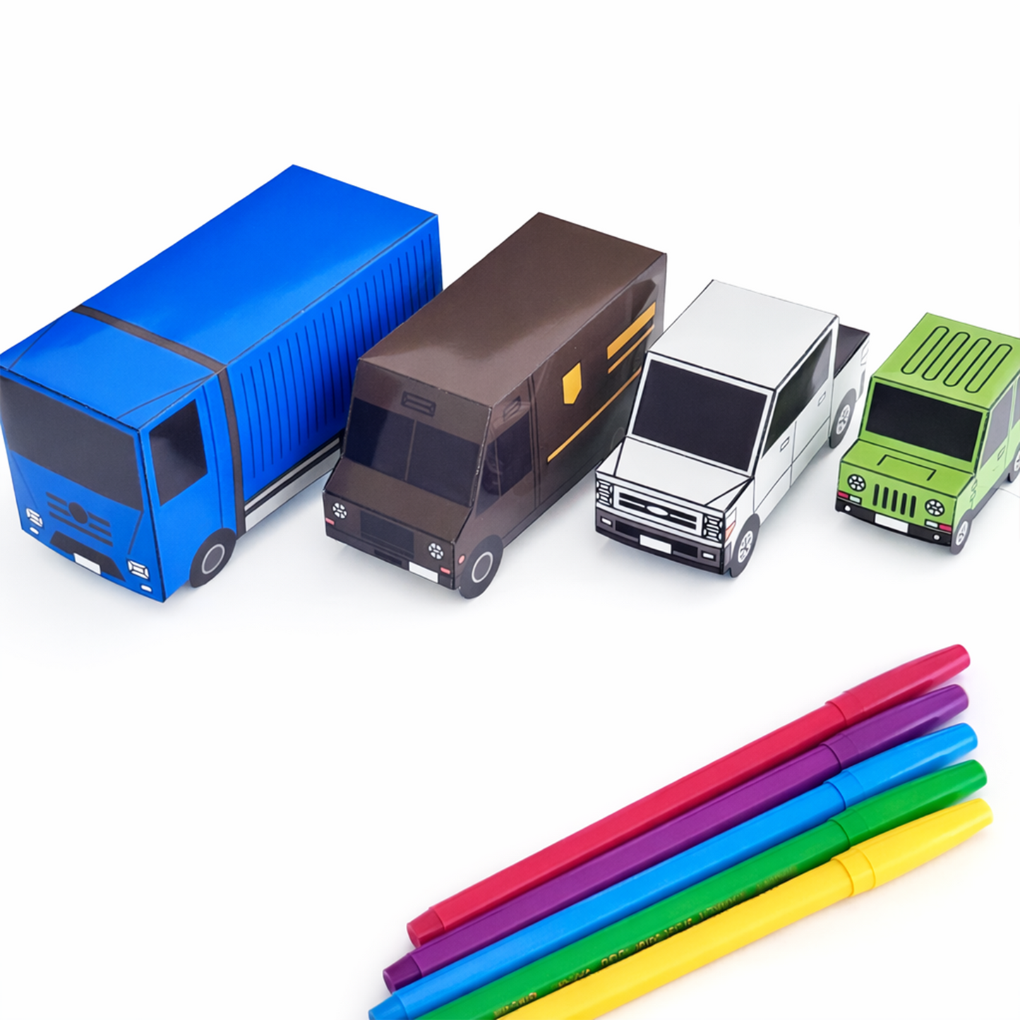 Nesting Cars Papercraft Kit: 3D DIY Vehicles, Printable PDF Template (Digital Download)
