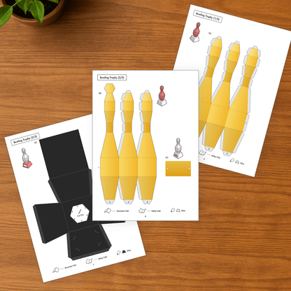 DIY Gold Bowling Trophy | Low Poly Papercraft Award (PDF Kit)