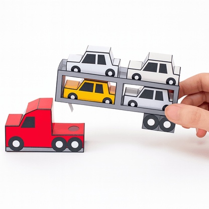 Car Carrier Truck Paper Craft | Kids DIY Toy (Printable PDF)