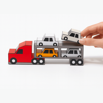Car Carrier Truck Paper Craft | Kids DIY Toy (Printable PDF)