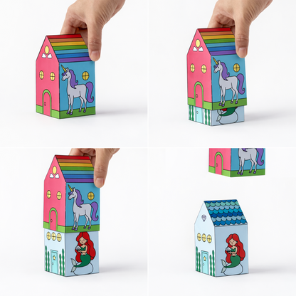 Printable Fairy House PDF Download | Kids Nesting Papercraft Set, Unicorn, Dragon, Mermaid, Phoenix
