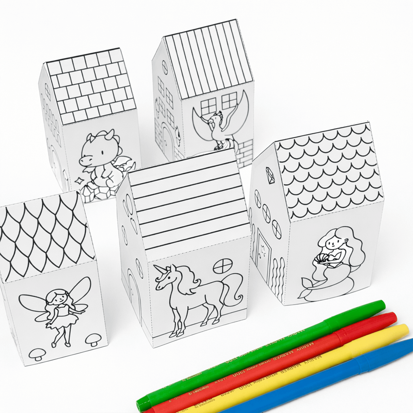 Printable Fairy House PDF Download | Kids Nesting Papercraft Set, Unicorn, Dragon, Mermaid, Phoenix