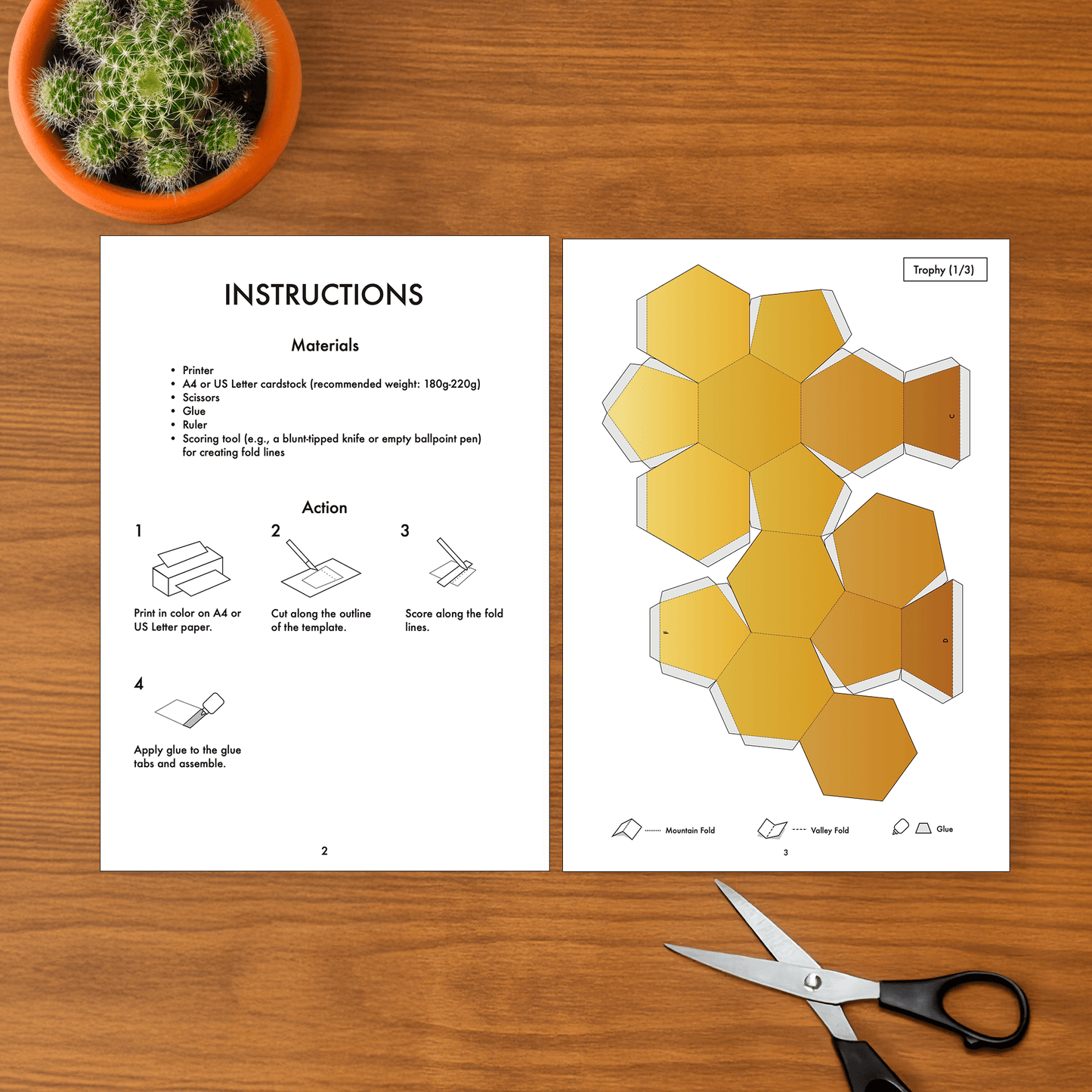 Golden Football Trophy Papercraft Template | Low Poly 3D DIY Decor (PDF Download)