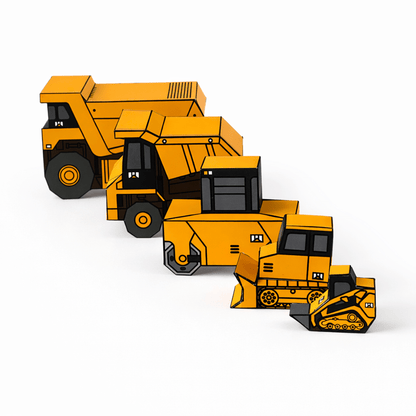 Nesting Cars Papercraft Kit: Haul Truck, Steamroller & Track Loader | Printable 3D Construction Vehicles