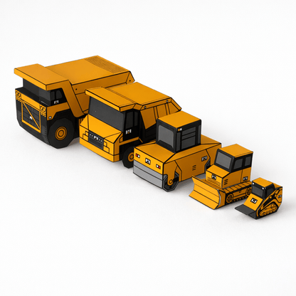 Nesting Cars Papercraft Kit: Haul Truck, Steamroller & Track Loader | Printable 3D Construction Vehicles
