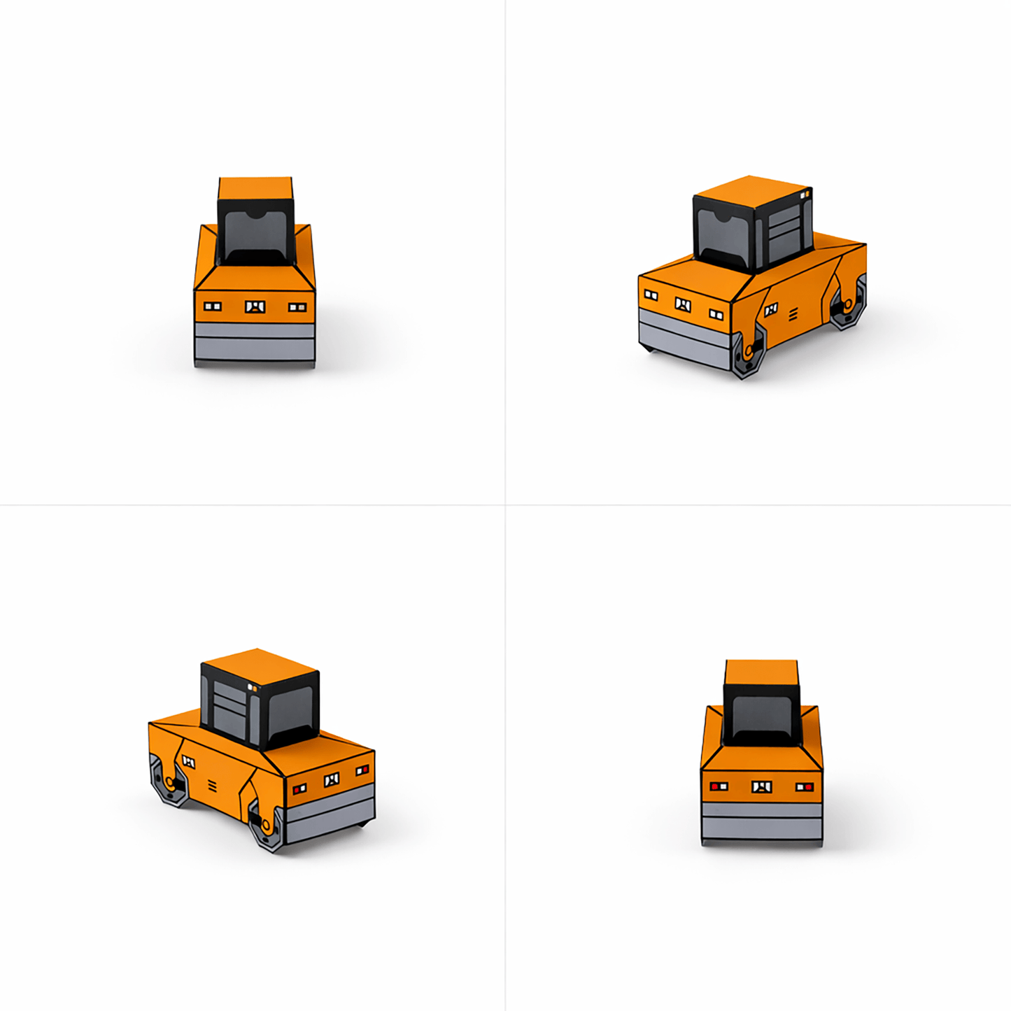 Nesting Cars Papercraft Kit: Haul Truck, Steamroller & Track Loader | Printable 3D Construction Vehicles