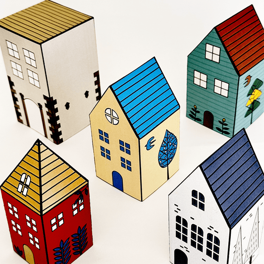 Colorful Paper House Model, Printable Village DIY Craft, Miniature House Decor (PDF Downloadable Template)