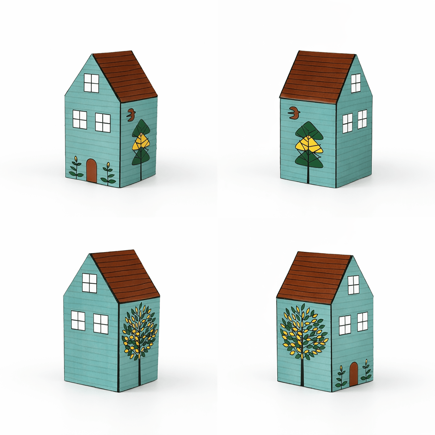 Colorful Paper House Model, Printable Village DIY Craft, Miniature House Decor (PDF Downloadable Template)