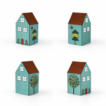 Colorful Paper House Model, Printable Village DIY Craft, Miniature House Decor (PDF Downloadable Template)