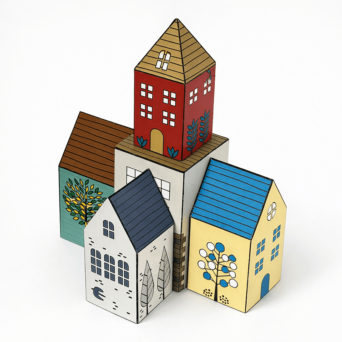 Colorful Paper House Model, Printable Village DIY Craft, Miniature House Decor (PDF Downloadable Template)