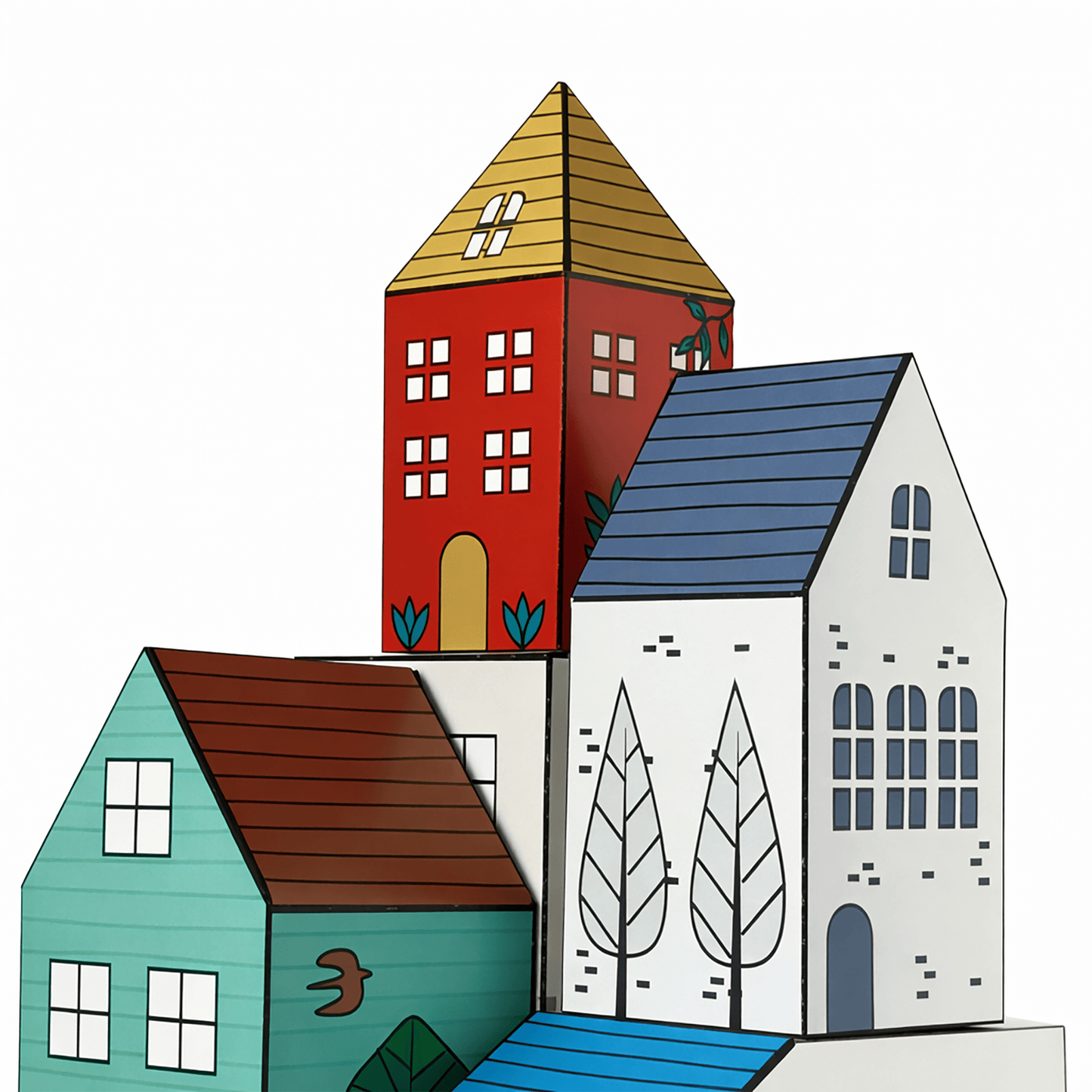 Colorful Paper House Model, Printable Village DIY Craft, Miniature House Decor (PDF Downloadable Template)