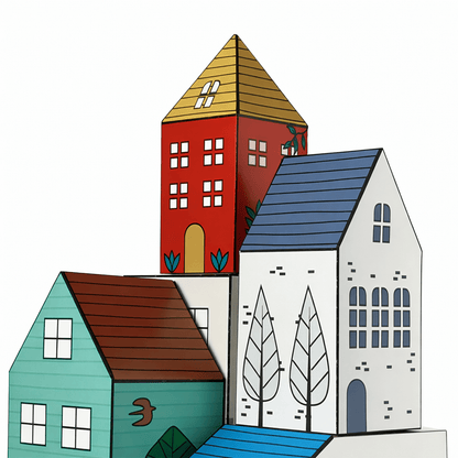 Colorful Paper House Model, Printable Village DIY Craft, Miniature House Decor (PDF Downloadable Template)