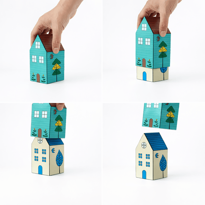 Colorful Paper House Model, Printable Village DIY Craft, Miniature House Decor (PDF Downloadable Template)