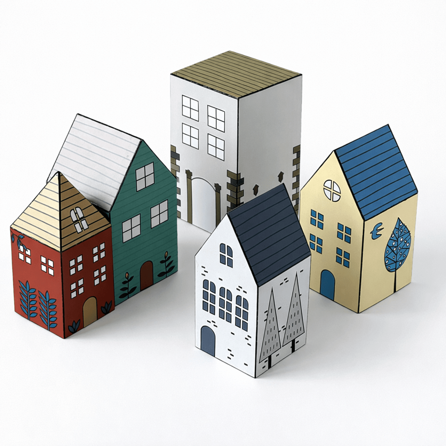 Colorful Paper House Model, Printable Village DIY Craft, Miniature House Decor (PDF Downloadable Template)