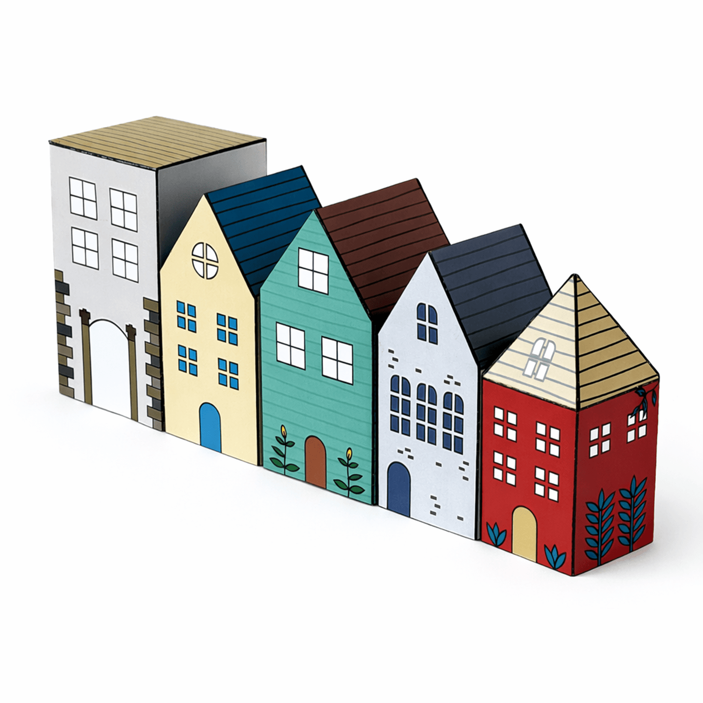 Colorful Paper House Model, Printable Village DIY Craft, Miniature House Decor (PDF Downloadable Template)