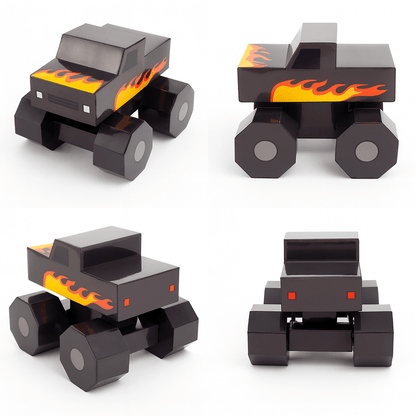 Monster Truck Papercraft – DIY STEM Kids Activity, Police Car & Crashed Sedan (PDF)