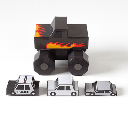 Monster Truck Papercraft – DIY STEM Kids Activity, Police Car & Crashed Sedan (PDF)