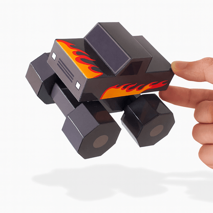Monster Truck Papercraft – DIY STEM Kids Activity, Police Car & Crashed Sedan (PDF)