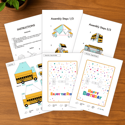 School Bus Pop-Up Birthday Card | DIY Papercraft Template (PDF)