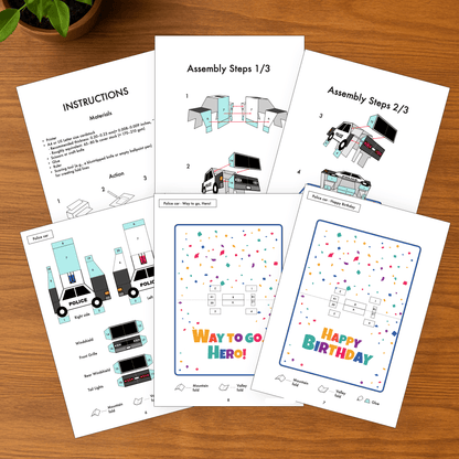 Printable Police Car Pop-Up Birthday Card | DIY Papercraft (PDF)