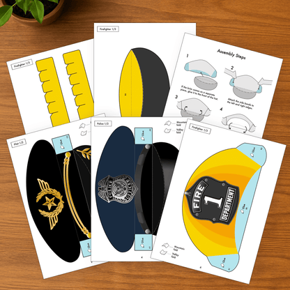 Printable Paper Police, Firefighter, Pilot Hats | Pretend Play (PDF Download)