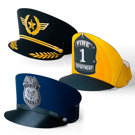Printable Paper Police, Firefighter, Pilot Hats | Pretend Play (PDF Download)
