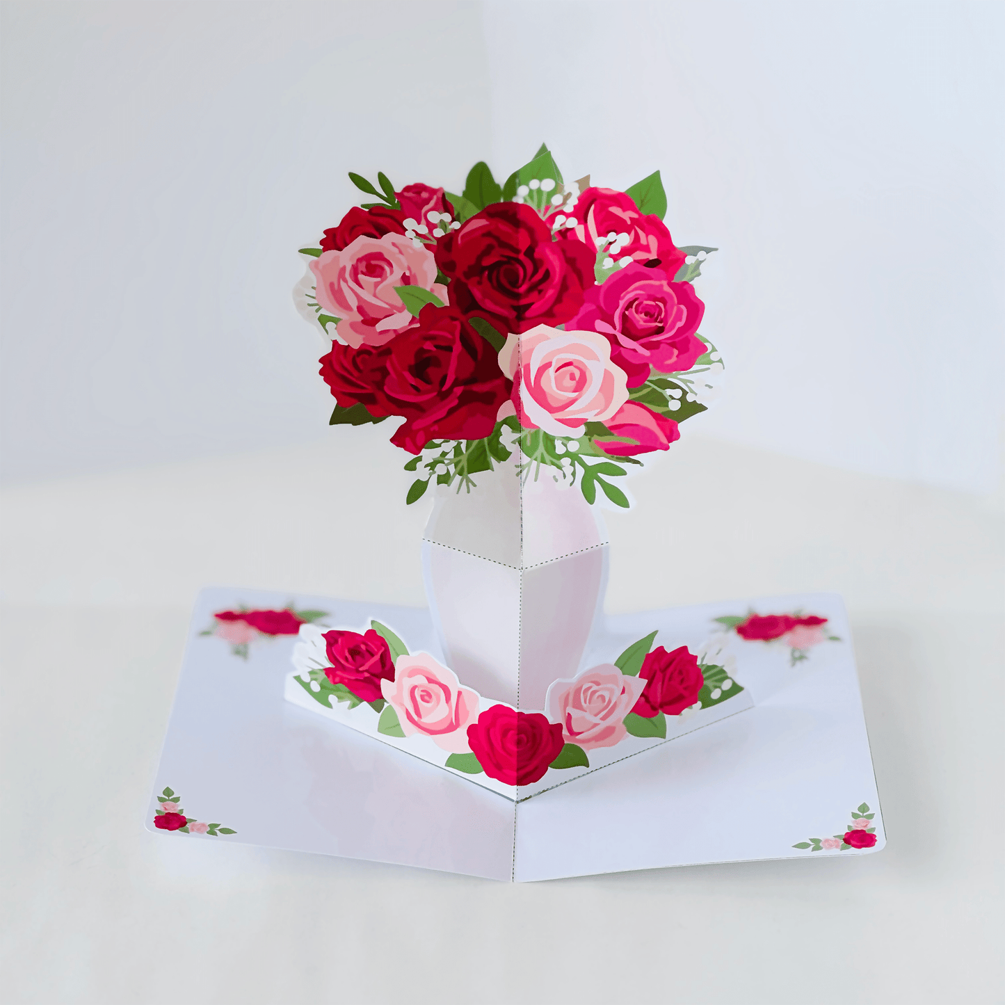 Rose Bouquet Pop-Up Card, 3D Vase DIY (Printable PDF)