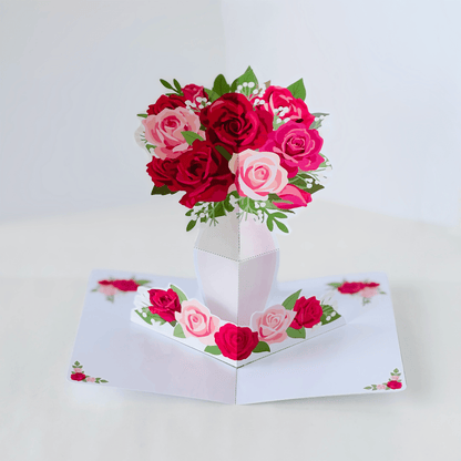 Rose Bouquet Pop-Up Card, 3D Vase DIY (Printable PDF)