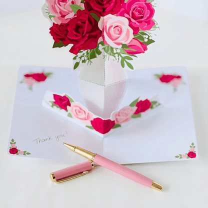 Rose Bouquet Pop-Up Card, 3D Vase DIY (Printable PDF)