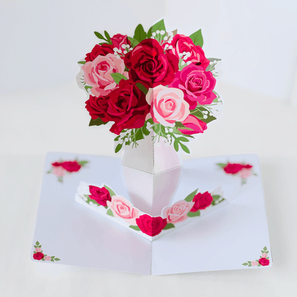 Rose Bouquet Pop-Up Card, 3D Vase DIY (Printable PDF)
