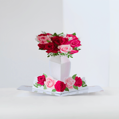 Rose Bouquet Pop-Up Card, 3D Vase DIY (Printable PDF)