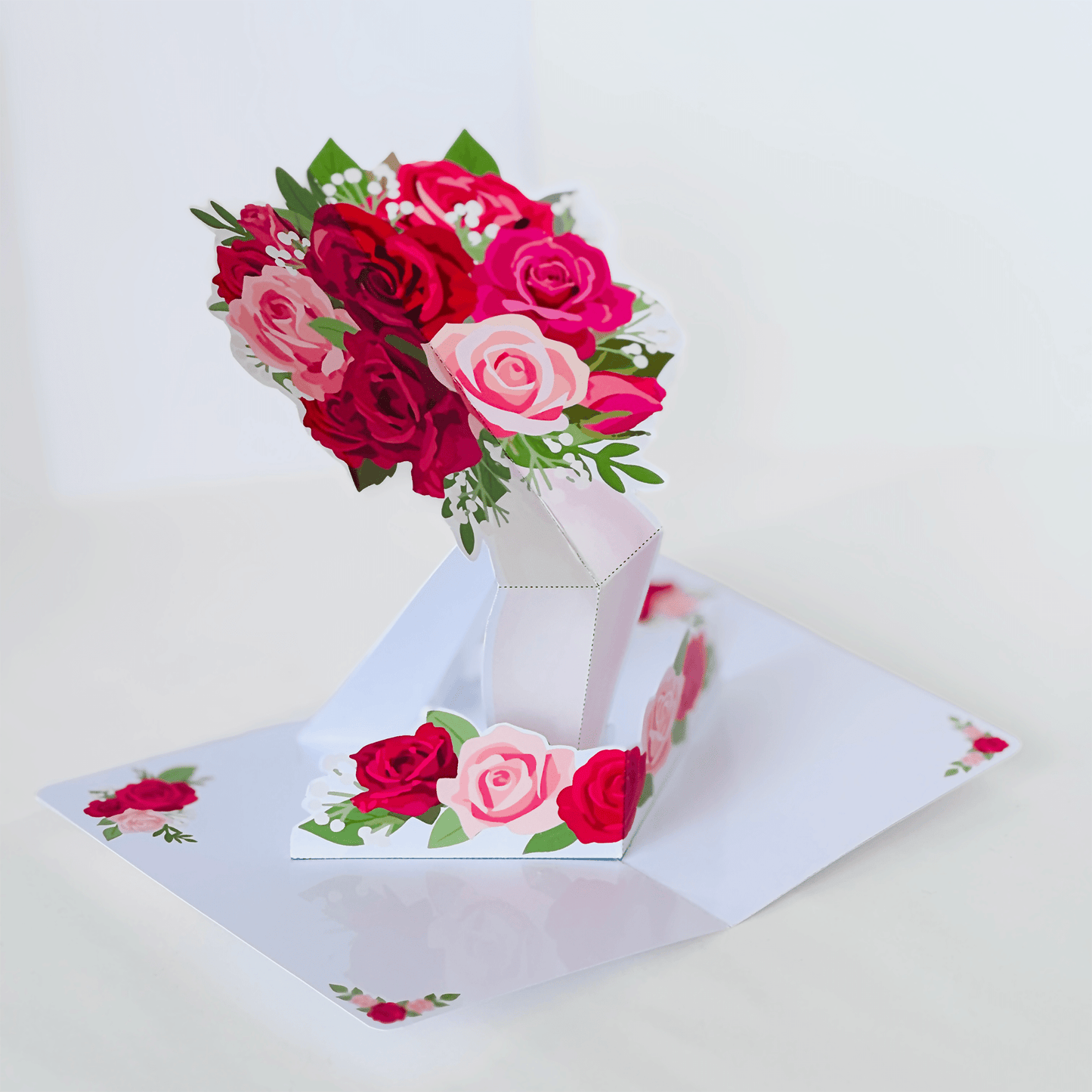 Rose Bouquet Pop-Up Card, 3D Vase DIY (Printable PDF)