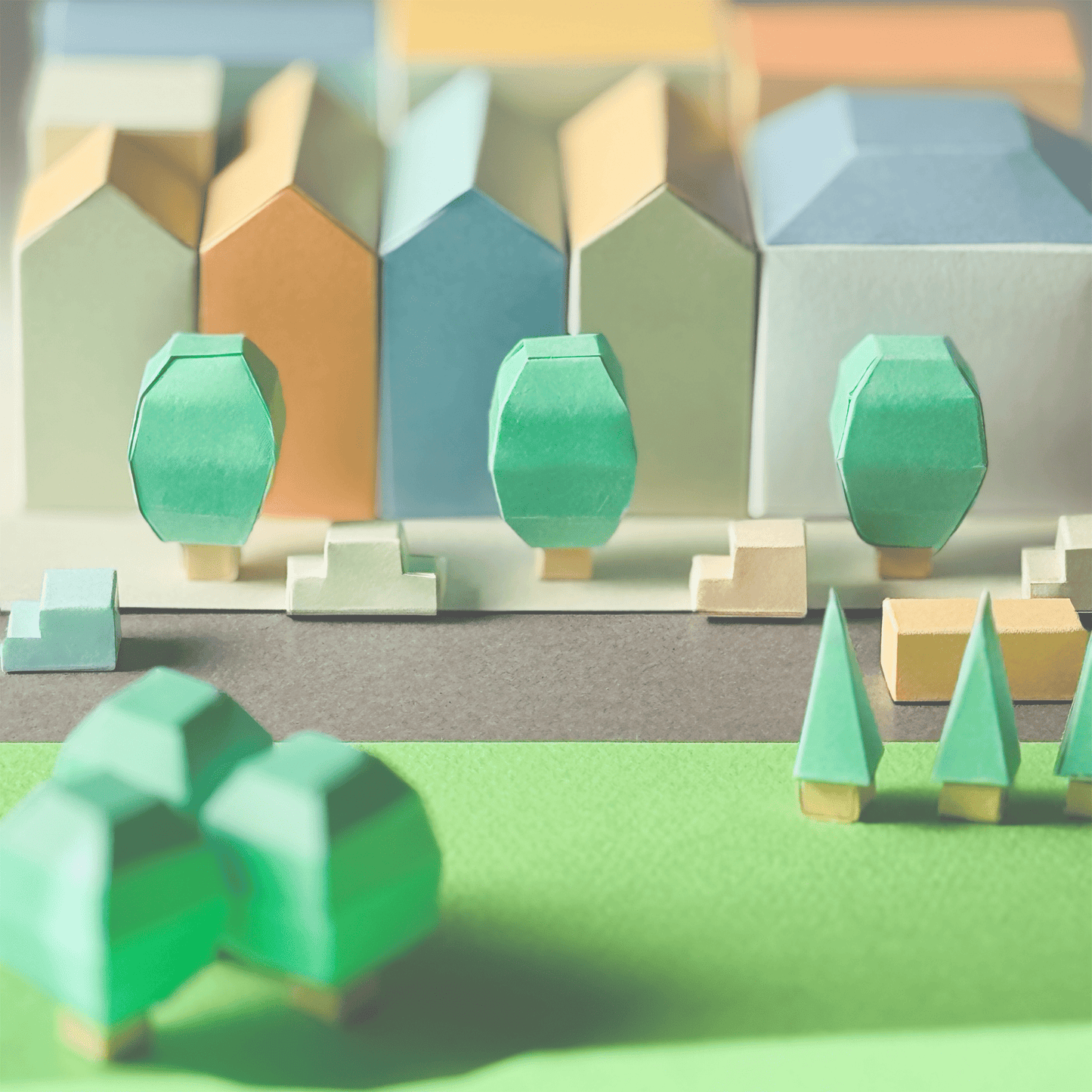 Colorful Miniature Cityscape Art Print, Modern Geometric Architecture Illustration