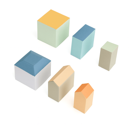 Colorful Miniature Cityscape Art Print, Modern Geometric Architecture Illustration