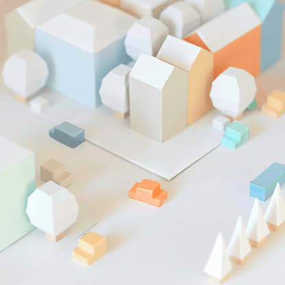 Colorful Miniature Cityscape Art Print, Modern Geometric Architecture Illustration